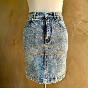 Vintage 1980s Studebaker Alessio Acid Wash Denim Jean Pencil 80s Mini Skirt XS